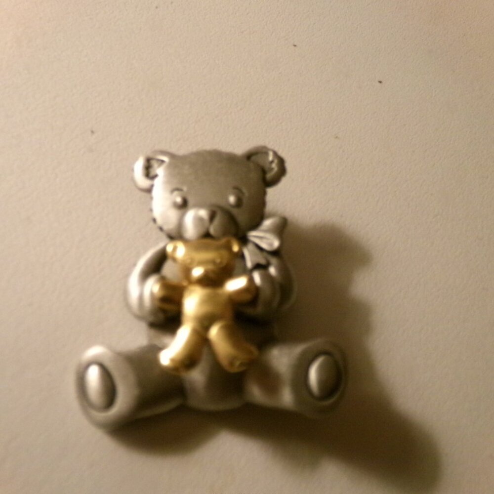 metal teddy bear pin marked j j